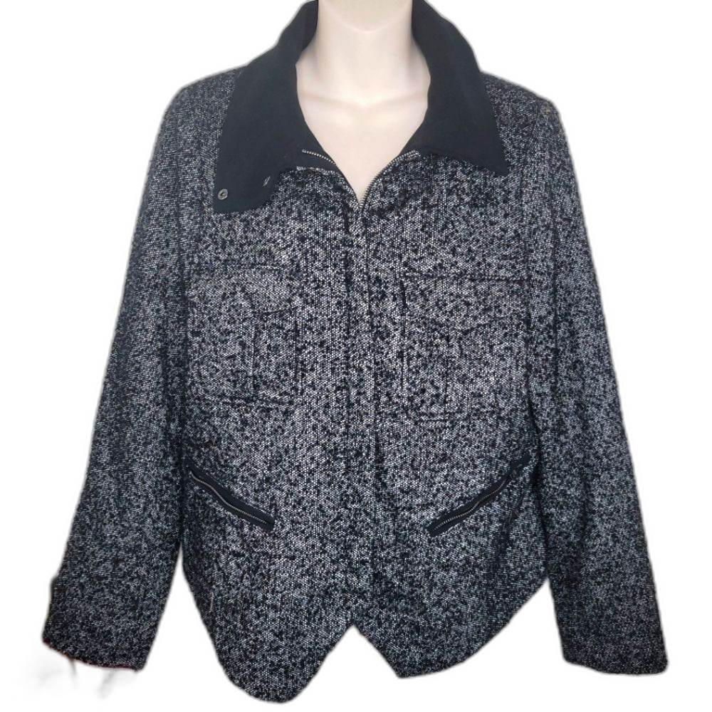 Gap tweed wool blend full zip moto jacket size large